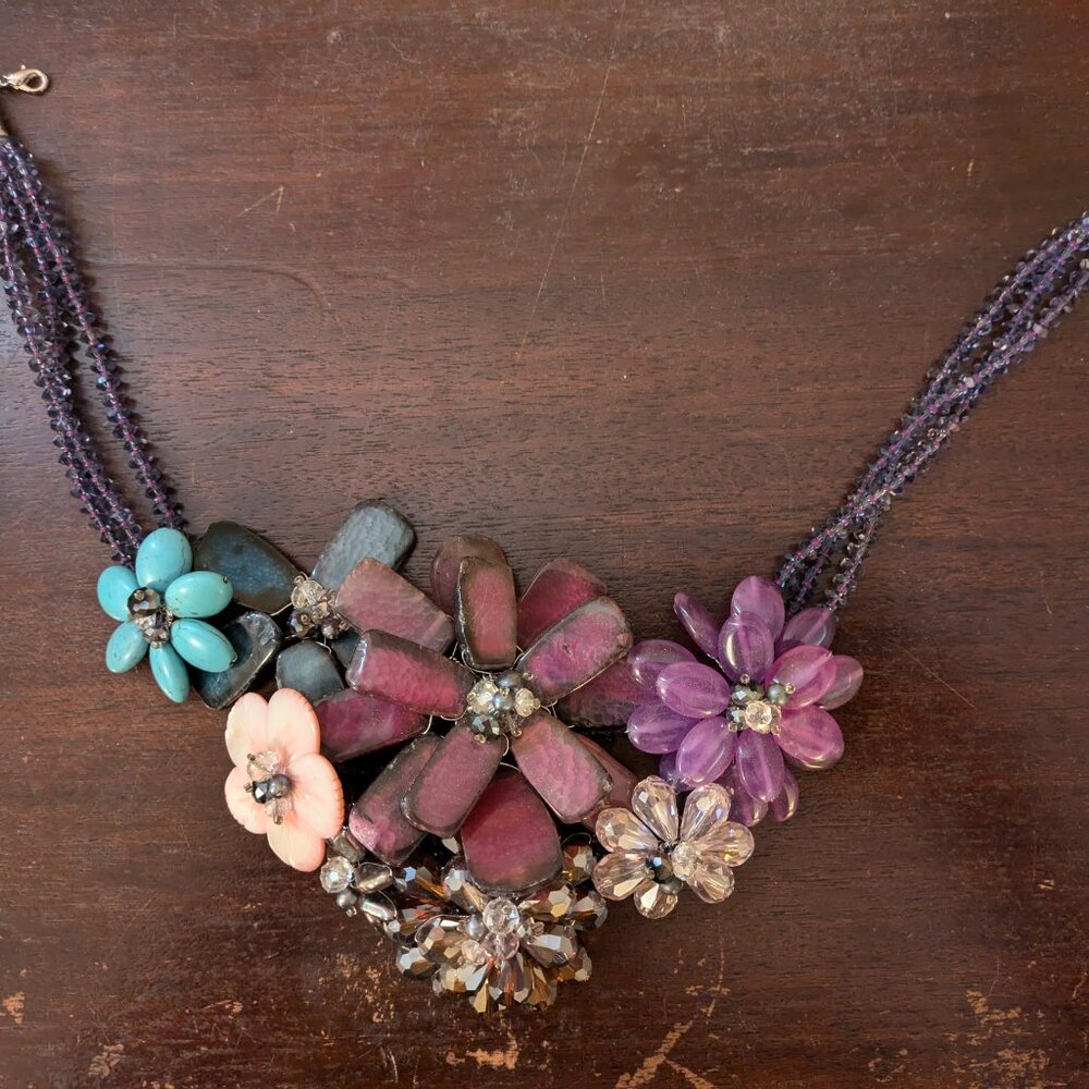 Anthropologie statement necklace stone flowers